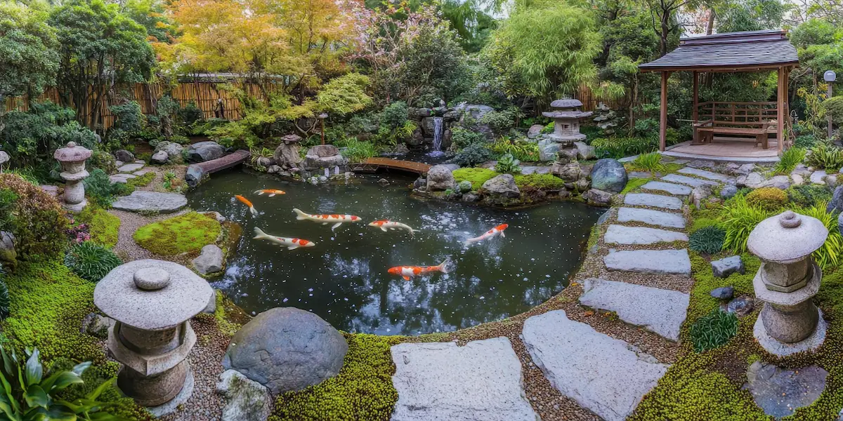Taman Depan Rumah Ala Jepang dengan Kolam Ikan